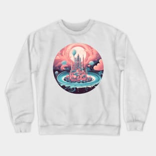 Surreal Dreamscape: Pink Castle Crewneck Sweatshirt